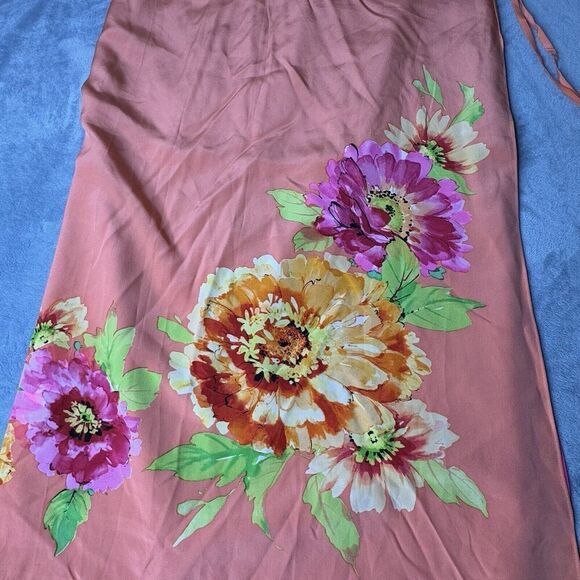 MUSE Women’s Sz 14 100% Silk Floral Print Wrapped Tied Lined Maxi Skirt Pink Ora - Picture 6 of 14